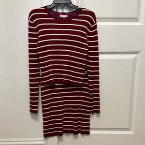 Gianni Bini Striped Burgundy and Cream  2-piece Set with Blue Knit Trim, size L